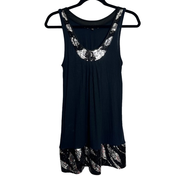 Express Dresses & Skirts - 11) Express Black & Silver Sleeveless Sequin Scoopneck Dress Size Small
